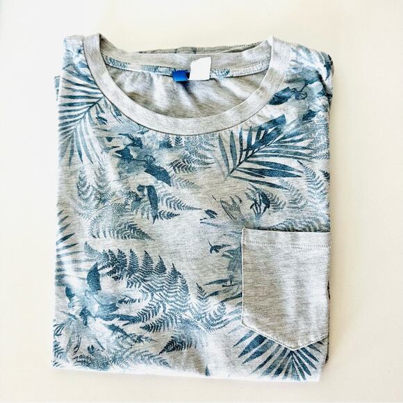 MENS H&M DIVIDED Grey Blue Tropical Floral Pocket Short Sleeve Tee Shirt Top M - Picture 2 of 9